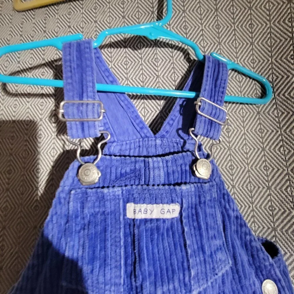 Baby Gap Vintage Unisex Blue Corduroy Overalls With Snaps Size 6-12M